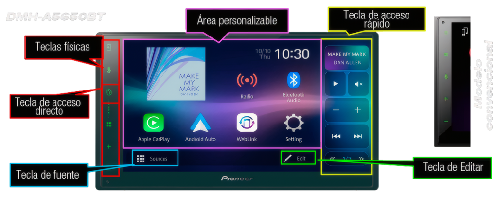 Radio 6.5 Pioneer DMH-A5650BT Carplay Android Auto Inalambri