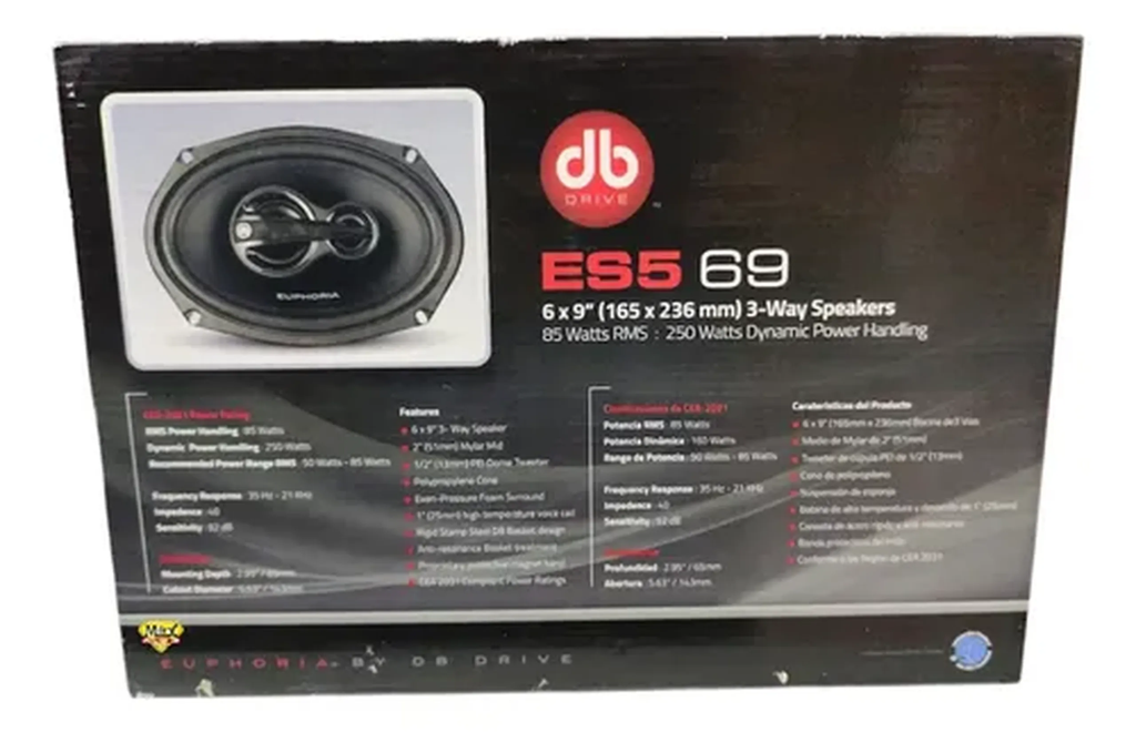 Parlantes 6x9" DB Drive ES5 69 3 Vias 85W RMS 250W MAX