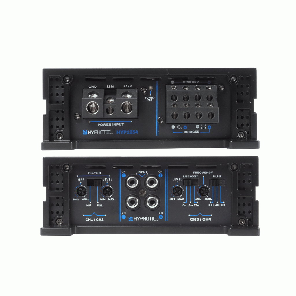 Amplificador 4 Canales Hypnotic HYP1254 High/Low Pass 2 Ohm