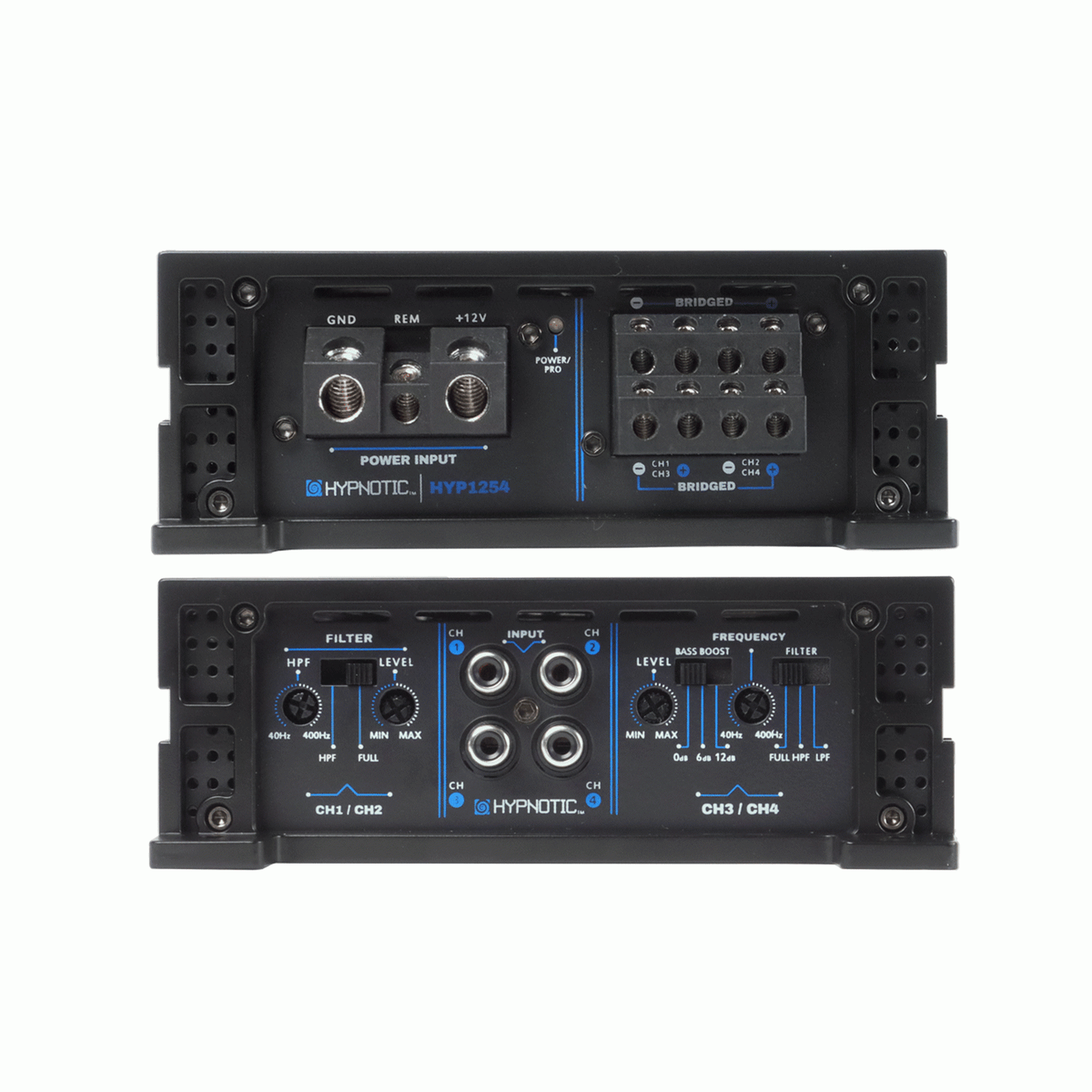 Amplificador 4 Canales Hypnotic HYP1254 High/Low Pass 2 Ohm